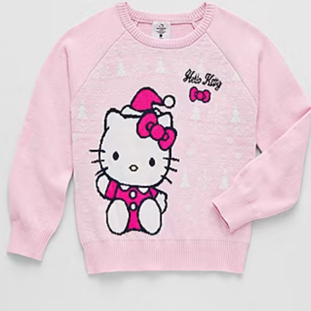 Hello Kitty Pink Knit Holiday Sweater with Bow Graphic